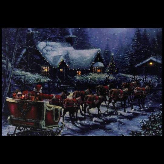 LED Lighted Santa Claus In Sleigh Christmas Canvas Wall Art